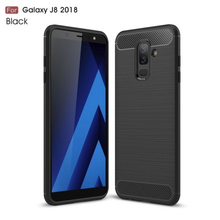 Накладка силиконовая для Samsung Galaxy J8 (2018) J810 карбон сталь черная