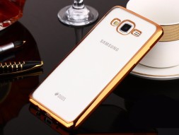 Накладка KissWill силиконовая для Samsung Galaxy J3 (2016) J310 прозрачная с золотистой окантовкой
