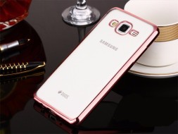 Накладка KissWill силиконовая для Samsung Galaxy J3 (2016) J310 прозрачная с розовой окантовкой