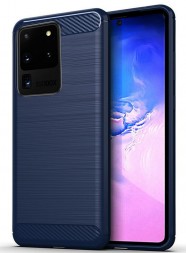 Накладка силиконовая для Samsung Galaxy S20 Ultra G988 карбон сталь синяя