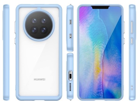 Накладка пластиковая для Huawei Mate 50 Pro с силиконовой окантовкой голубая