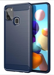 Накладка силиконовая для Samsung Galaxy A21s A217 карбон сталь синяя