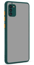 Накладка пластиковая матовая для Samsung Galaxy A03s A037 с силиконовой окантовкой тёмно-зелёная